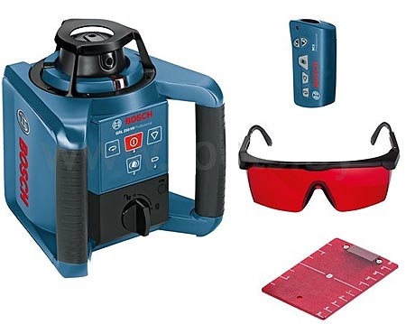 BOSCH 0601061600 GRL 250 HV Professional rotating laser level in case with  1 battery (AA) and accessory set